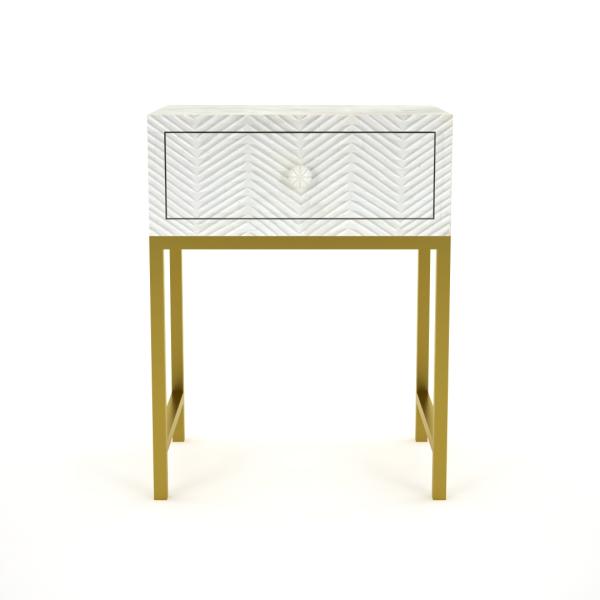 Neela Side Drawer - Bone Carved