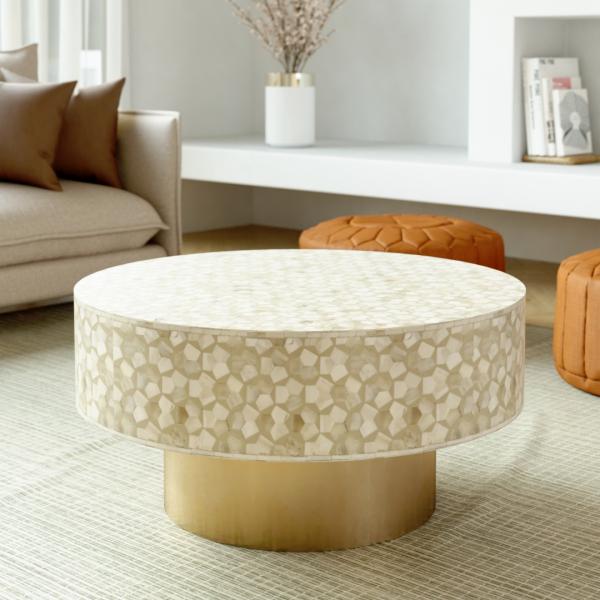 Vaan Coffee Table - Beige Bone Inlay