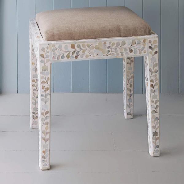 Iris Dresser Console & Stool - White Mother of Pearl