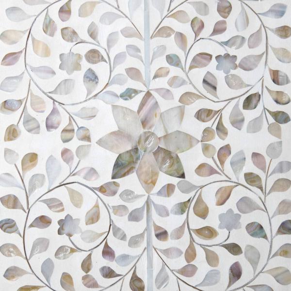 Iris Dresser Console & Stool - White Mother of Pearl