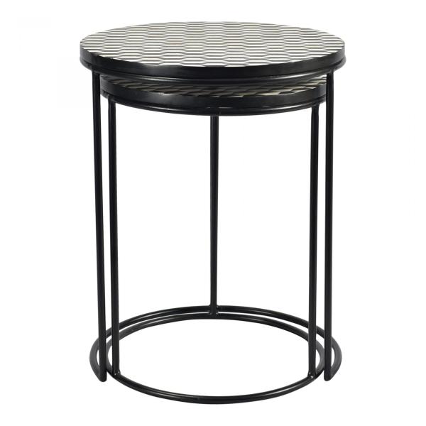 Kabir Nesting Side Table - Black & White Bone Inlay