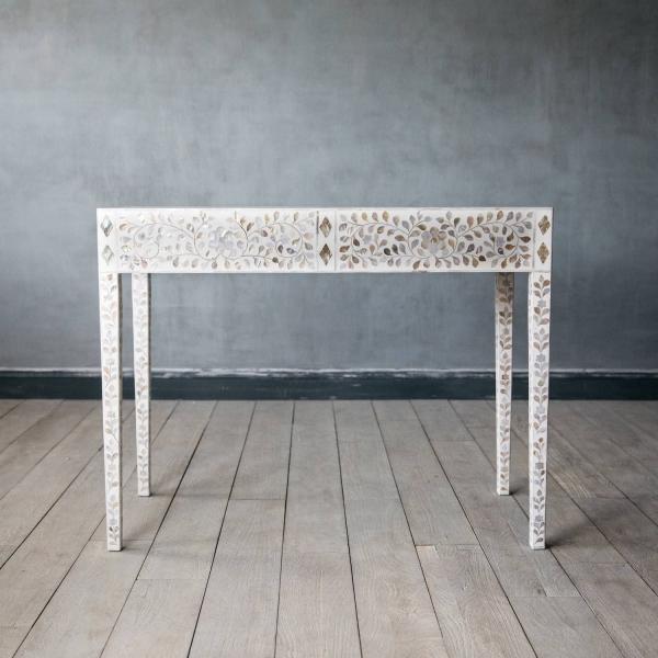 Iris Dresser Console & Stool - White Mother of Pearl