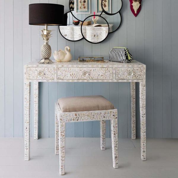 Iris Dresser Console & Stool - White Mother of Pearl