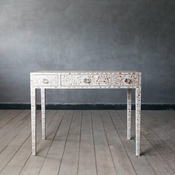 Iris Dresser Console & Stool - White Mother of Pearl