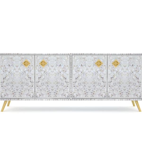Iris TV Unit Cabinet - White Mother of Pearl Inlay